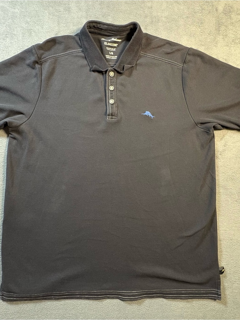 Tommy Bahama Black Polo with Light Blue Marlin Emblem